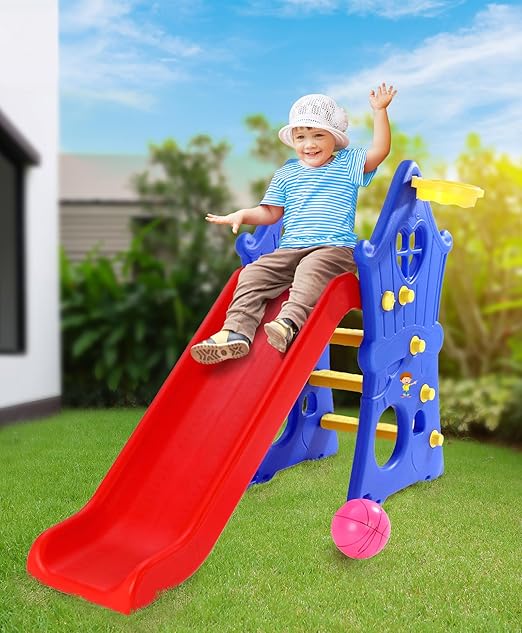 Kids Multicolor Slide with Basketball Ring